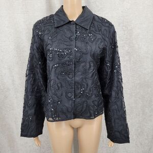 Tunique Nights Vintage Black Silk Sequin Embroidered Jacket Women's Medium